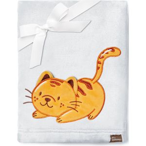 Be Mammy Babydeken - Dekbed - Kinderdeken - Wiegdeken - Dekentje Baby - 76 x 102 cm - Lichtgrijs - Kat - BE-BE20-168-BBL