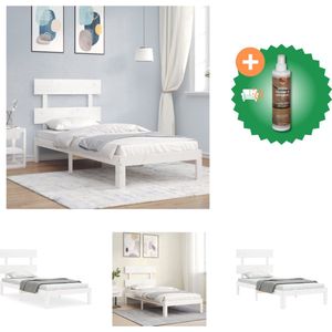 vidaXL Bedframe met hoofdbord massief hout wit 90x200 cm - Bed - Inclusief Houtreiniger en verfrisser