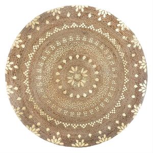 Natuurlijke jute ronde tapijt 115cm Golden Gedrukt - Jute - Goud - SILUMEN