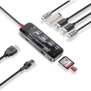 ProMate® USB-C™ Hub, 9-in-1 Premium Multi-Display Media Hub met Prime 4K@60Hz HDMI, 1000Mbps Hoge-Snelheid LAN, SD/TF Kaartsleuf, Dubbele USB-A 5Gbps Poorten, 100W USB-C™ Power Delivery voor MacBook Pro, Dell, TransHub-Go