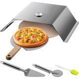 Isabelle’s Pizza Oven - Gemakkelijk Te Verplaatsen - Ook Geschikt Voor Groenten, Vlees En Koekjes - Voor Uw Barbecue - BBQ - Met Professionele Accessoires - Pizza Steen - Zilver - 48x35x17 cm