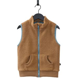 Ducksday - fleece bodywarmer voor kinderen - teddy sherpa - unisex - camel bruin - petrol blauw - maat 158/164