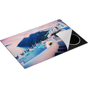 Chefcare Inductie Beschermer Luxe Huisjes aan de Kust in Fira, Griekenland - 80x52 cm - Afdekplaat Inductie - Kookplaat Beschermer - Inductie Mat
