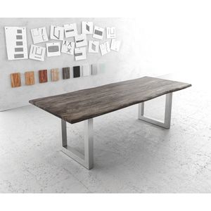 Eettafel Edge acacia platina 240x100 edelstaal breed Live-Edge