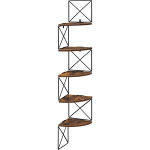 Hoppa! Hoekplank, wandplank, 5 niveaus, boekenkast, eenvoudige montage, vintage bruin-zwart 20x20x127,5