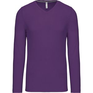 Kariban Herenshirt met lange mouwen en V-hals Purple - XXL