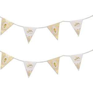 2x stuks Ramadan Mubarak thema vlaggenlijnen/slingers wit/goud 6 meter - Suikerfeest/offerfeest versieringen/decoraties