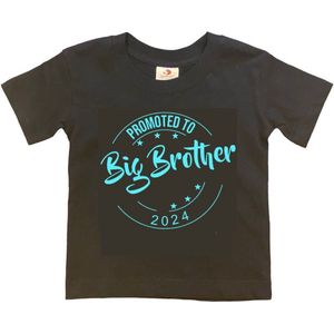 Shirt Aankondiging zwangerschap Promoted to Big Brother 2024 | korte mouw | Zwart/aquablauw | maat 110/116 zwangerschap aankondiging bekendmaking Baby big bro brother Grote Broer