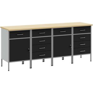 vidaXL - 4-delige - Werkkast - Set - Zwart - en - Grijs - Gelaagd - Hout - en - Staal