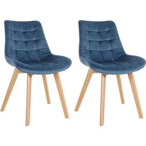 CLP Brook Set van 2 eetkamerstoelen - Hout frame - Fluweel - Velvet - blauw