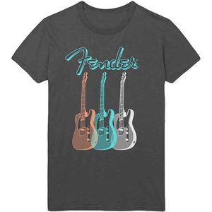 Fender - Triple Guitar Heren T-shirt - S - Grijs