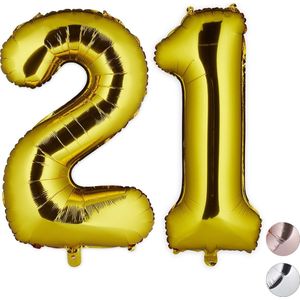 Relaxdays 1x folie ballon 21- cijferballon - verjaardag - decoratie - XXL - goud - party