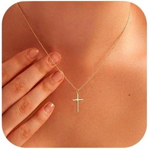 Delicate 14K vergulde kruisketting voor vrouwen - Meerlaagse choker halsketting in goudtinten