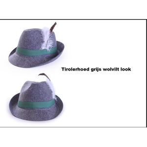 Tiroler hoed grijs jagershoedje Oktoberfest hoedje met veer en groene band lederhosen