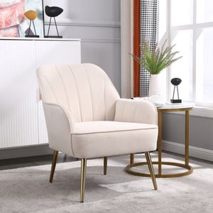 Stoelen voor woonkamer slaapkamer kantoor vrije tijd gewatteerde enkele fauteuil fauteuil comfortabele stoel leesclub koffiestoel met metalen poten (wit)