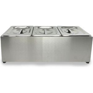 HCB® - Professionele Horeca Bakhouder - 3 x 1/6 GN - RVS - Incl. gastronorm bakken - 50.5x22.5x20 cm (BxDxH)