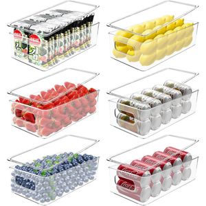 Fridge Organiser, Set of 6, High-Quality Storage Cupboard, Kitchen Organiser with Lid, Stackable Fridge Organiser, Storage Box, Fridge Boxes for Cupboards, Freezer, Office
