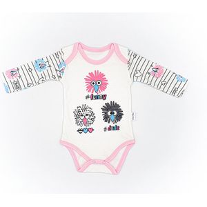 3 delige set - 62/68 roze Baby rompertje met lange mouwen ""Funny"" - broekje - muts - maat 62 68 74 rozeoranje - baby kleding