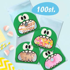 Monster Uitdeelzakjes - Traktatie Zakjes - Voor Uitdeelcadeautjes - Cellofaanzakjes - Uitdeeltasjes Transparant - Cellofaan Snoepzakjes - Kinderfeestje - Alternatief voor Uitdeeldoosjes en Uitdeelbakjes - Gift Bag - Verjaardag - 100 Stuks - Groen