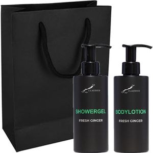 Douchepakket Fresh Ginger - Showergel + Bodylotion - 300 ml per fles - set van 2 stuks - met luxe gift tas - cadeau - giftset voor hem en haar