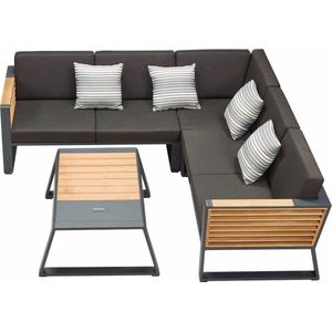 Higold New-York loungeset 4-delig hoekopstelling zwart aluminium teak