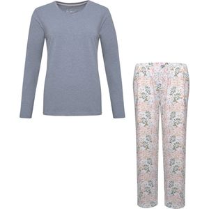 By Louise Dames Pyjama Set Lange Mouw Katoen Grijs / Flower Print - Maat S
