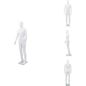 vidaXL Mannequin Etalagepop - 185 cm - Glazen voet - Hoogglans - Wit - Paspop