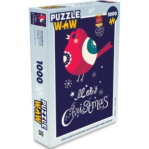 Puzzel Vogel - Sneeuw - Kerst - Merry christmas - Legpuzzel - Puzzel 1000 stukjes volwassenen - Kerst - Cadeau - Kerstcadeau voor mannen, vrouwen en kinderen
