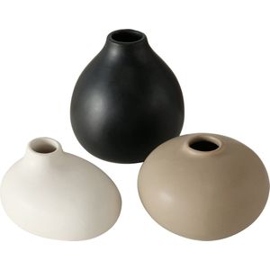 Set van 3 keramieken vaasjes in verschillende vormen zwart - wit - beige