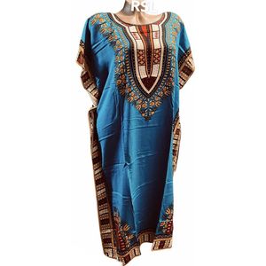 Kaftan met print middellang one size 36-42 blauw