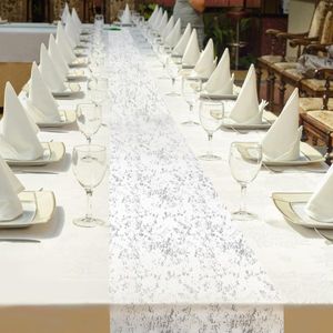 Zilveren tafelloper 71 x 37 cm glitter gaas boho tafelkleed bruids babyshower decor
