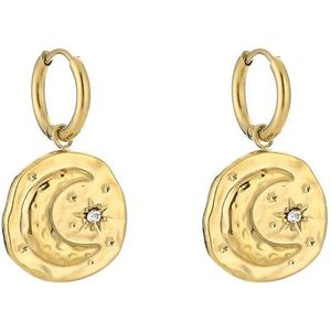 Minimalistische oorbellen met maan en ster - Michelle Bijoux - Dames oorbellen - Gouden oorbellen - Stainless Steel - Waterproof - Nikkel vrij - Kerst cadeau - Kerst sieraden - Moederdag - Valentijn - Kinder oorbellen
