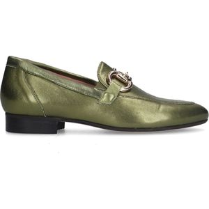Manfield - Dames - Groene leren loafers met goudkleurig detail - Maat 41