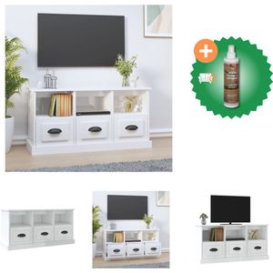 vidaXL Tv-meubel 100x35x50 cm bewerkt hout hoogglans wit - Kast - Inclusief Houtreiniger en verfrisser