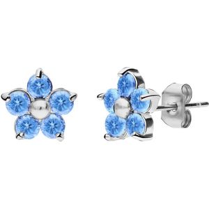 Lucardi Dames Stalen oorknoppen bloem met zirkonia aqua - Oorbellen - Staal - Zilver