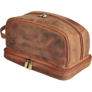 Toilettas van volnerf leder voor heren - Travel Shaving Dopp Kit - Toilettas organizer met lederen make-up tas voor dames