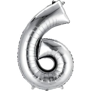 Helium ballon - Cijfer ballon - Nummer 6 - 6 jaar - Verjaardag - Zilver - Zilveren ballon - 80cm
