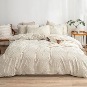 Bohemian beddengoed met borduurwerk shabby chic - dekbedovertrek 220 x 240 cm - kussenslopen 50 x 70 cm - microvezel - beige dekbedovertrek 240 x 220 katoenen