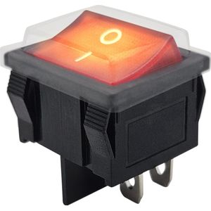 ProRide Wipschakelaar ON-OFF KCD5-202 - met Beschermkapje - 2 Polig - 250V/6A - Rood met controlelampje
