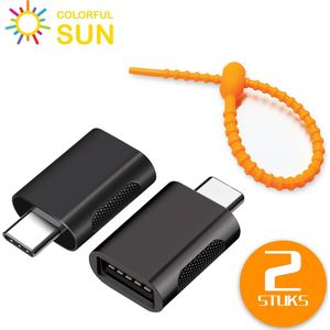 Colorful Sun® USB-C naar USB-A adapter - 2 stuks - USB C to USB A - Gratis kabel-organizer - USB C Male naar USB A Female - USB 3.2 - 10 Gbps - Verloop - Zwart