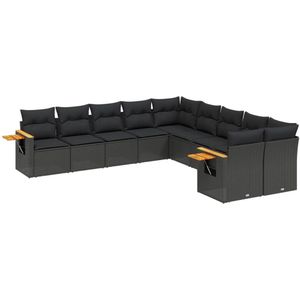 vidaXL Loungeset - 10-delig - Poly Rattan - Zwart Loungeset - Tuinset - Tuinmeubels - Lounge Set - Buitendecoratie