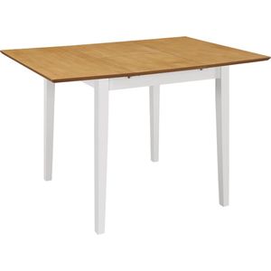 The Living Store Eettafel Verlengbaar - Wit/Bruin - (80-120) x 80 x 74 cm - Massief rubberwooden MDF tafelblad