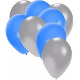 30x ballonnen 27 cm - zilver / blauwe versiering