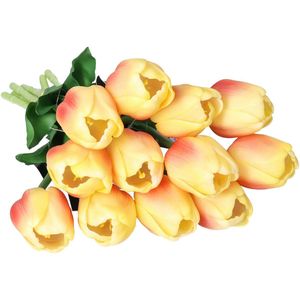 Countryfield Countryfield Kunstbloem Tulp Tulipa - 5x - 44 cm - geel/fuchsia - Real Touch - kunst zijdebloemen