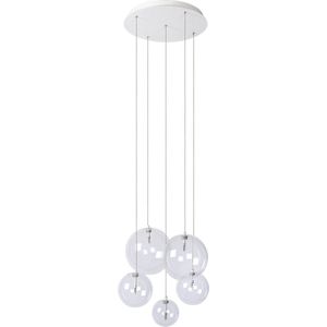 Atmooz - Hanglamp Camau 5 - G4 - Industrieel - Woonkamer / Slaapkamer / Eetkamer - Plafondlamp - Wit - Hoogte 140cm - Metaal en glas