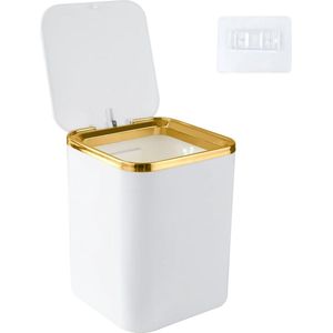 Kleine vuilnisemmer met deksel, 2 l, mini-tafelafvalemmer voor eetkamer, badkamer, kantoor, slaapkamer, ABS, lichte luxe (wit)