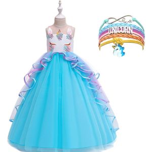 Unicorn Jurk | Eenhoorn Jurk | Prinsessenjurk Meisje | + Armband | Verkleedkleren Meisje |maat 110| Prinsessen Verkleedkleding | Carnavalskleding Kinderen | Blauw