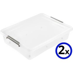 2x Onder Het Bed Opbergbox - 61L - Met Deksel & Wielen - Transparant / Grijs