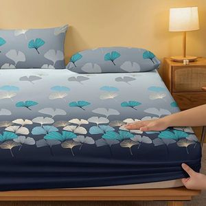 Luxe Zachte Hoeslaken Polyester - Zacht Comfortabel GINKGO-print - Zonder Kussenslopen - Voor Boxspring en Waterbed - 200 x 220 cm %%