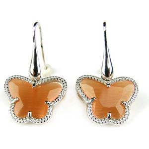 Zilveren oorringen oorbellen Model Vlinder gezet met oranje steen